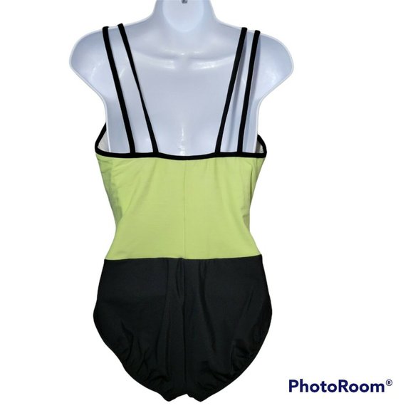 Trimshaper Swimsuit Womens Size 12 One Piece Strappy Green Black Swim Wear Beach - Picture 3 of 12